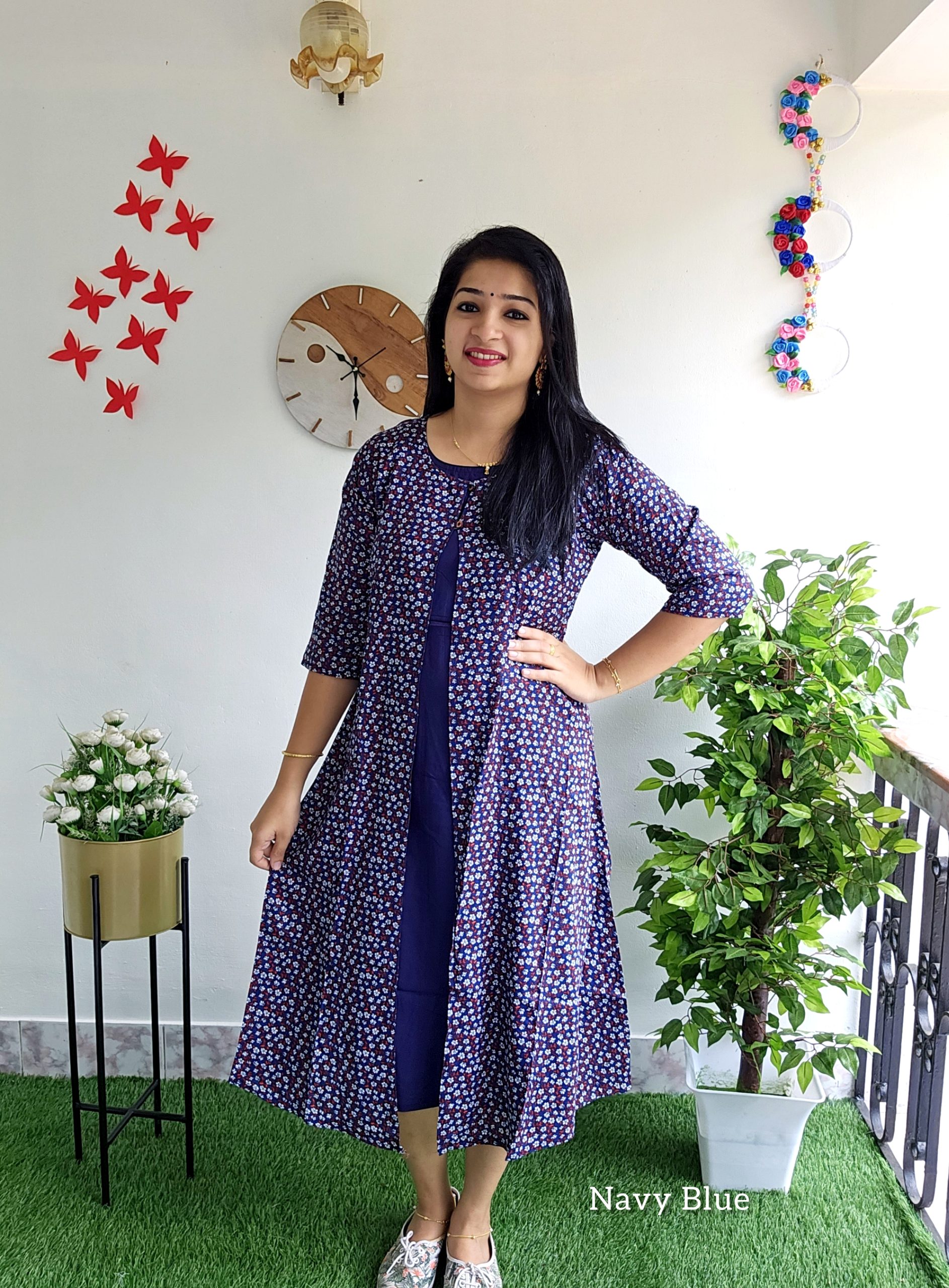 Maternity/ Long Jacket Model/Feeding Kurtis -NAVY BLUE – Priya's Magic ...