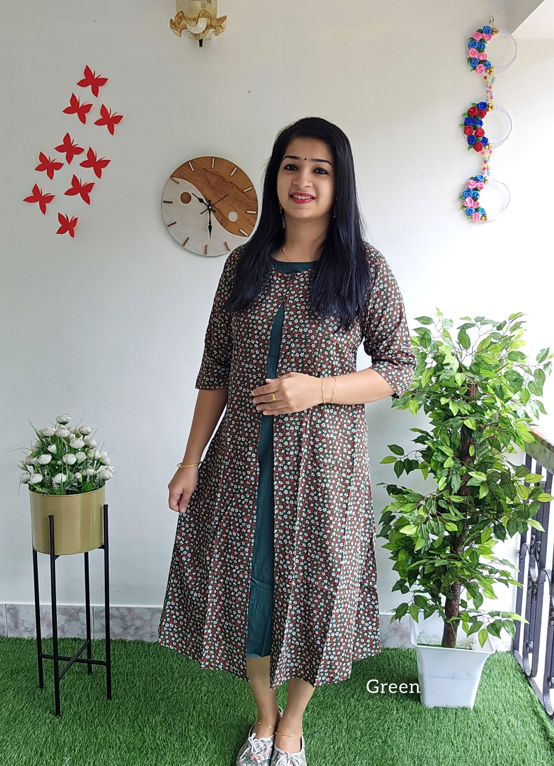 Maternity/ Long Jacket Model/Feeding Kurtis -GREEN – Priya's Magic World