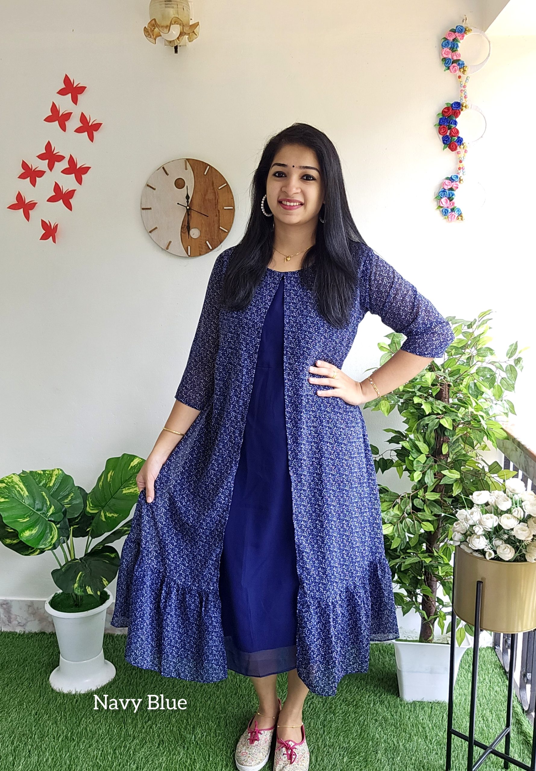 Feeding/Attached Long Jacket Kurtis-Navy blue – Priya's Magic World