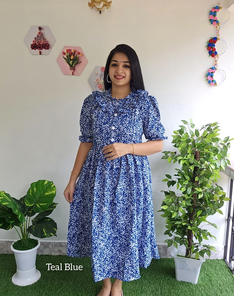 Maternity/StylishFrock/Feeding Kurtis – TEAL BLUE – Priya's Magic World