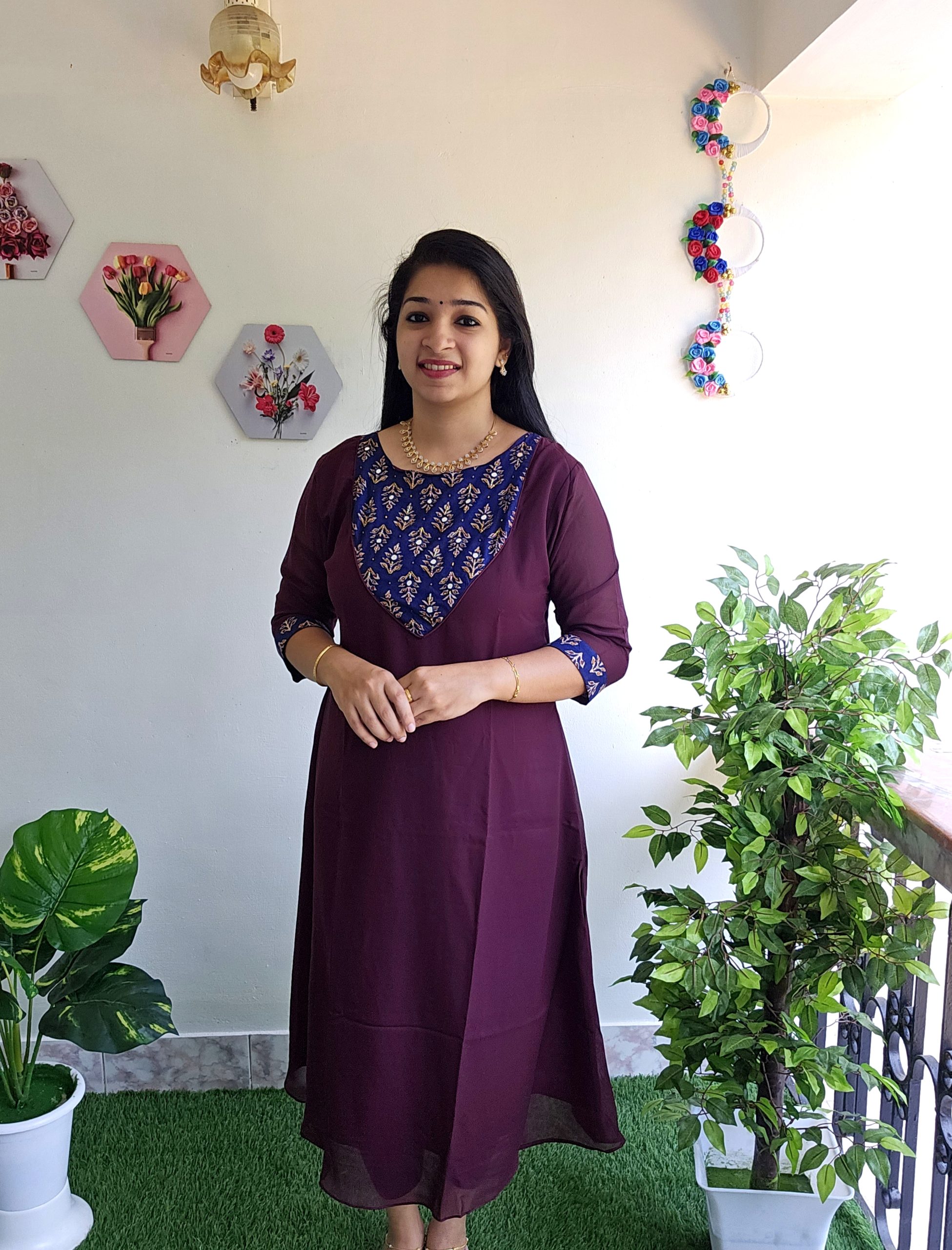 NORMAL KURTI/Georgette/Handwork-BROWN – Priya's Magic World