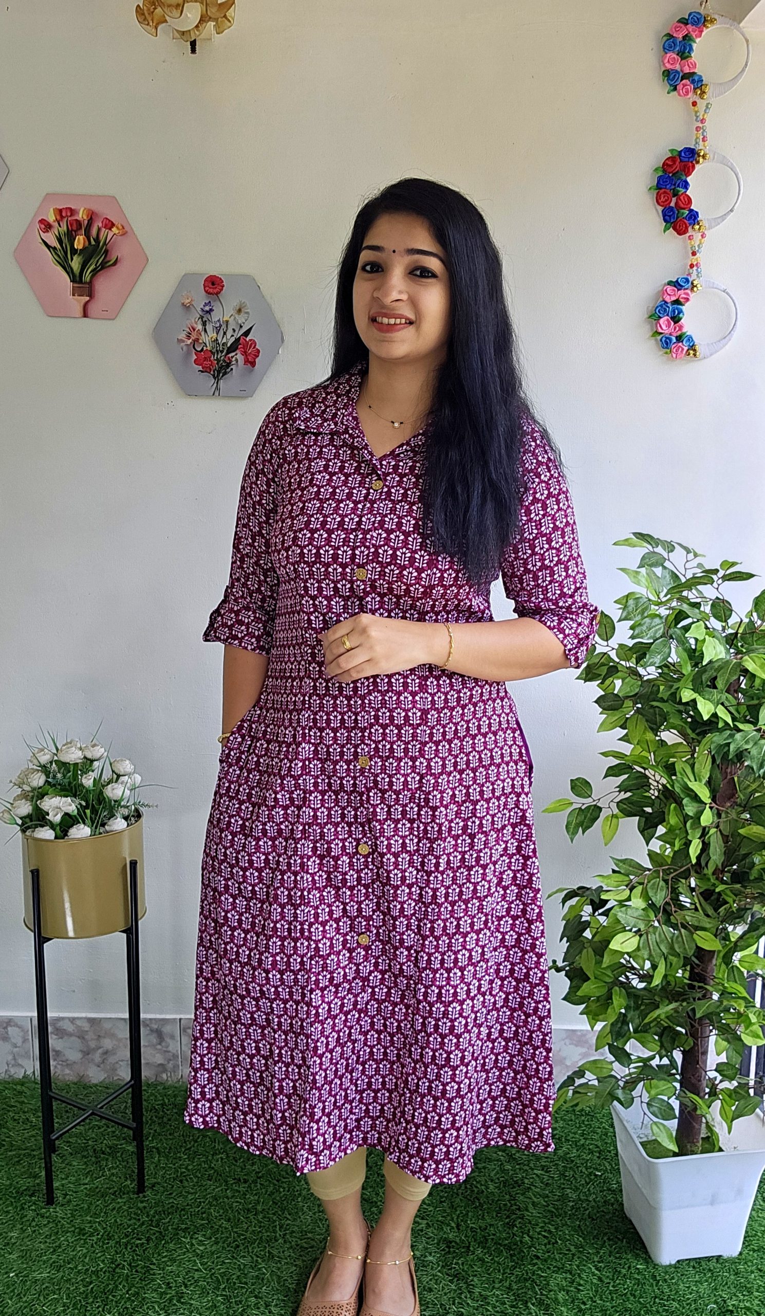 Normal/ Frock Model Kurtis-WINE – Priya's Magic World