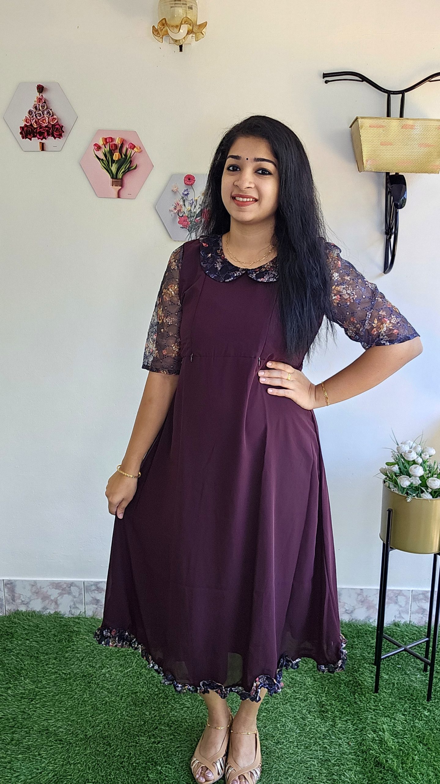 Maternity/ Feeding Kurti/ Peter Pan Collar Neck Model-BROWN – Priya's ...