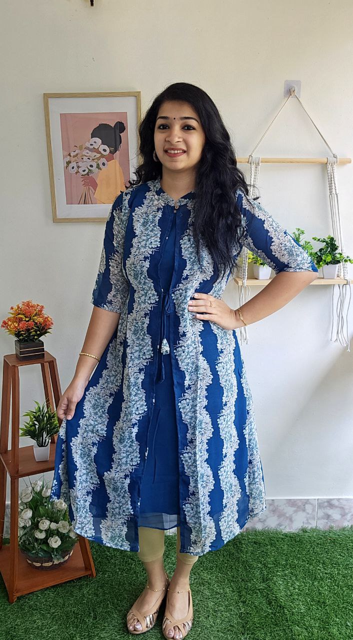 Feeding/Attached Long Jacket Kurtis-TEAL BLUE – Priya's Magic World