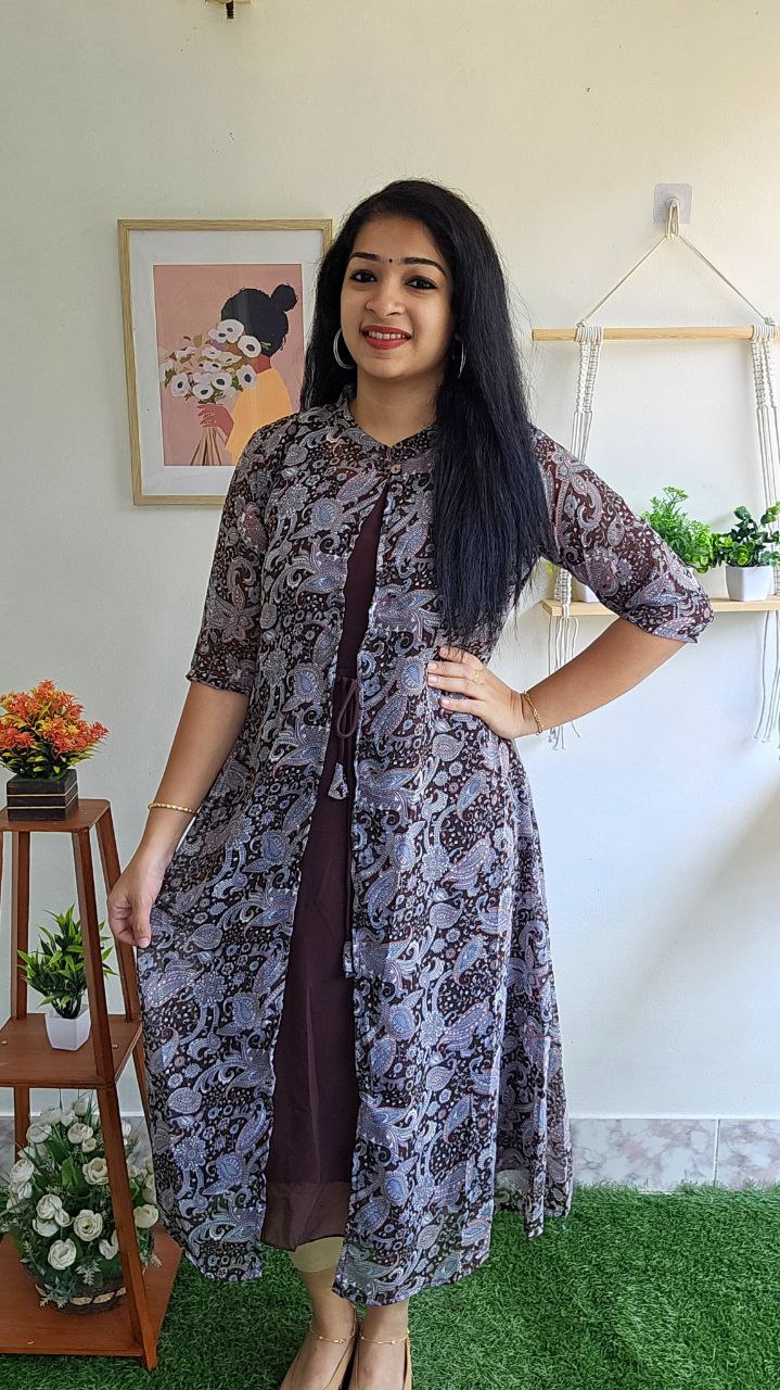 Feeding/Attached Long Jacket Kurtis-BROWN – Priya's Magic World