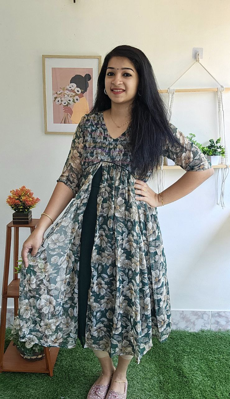 Feeding/Smokey Attached Long Jacket/Kurtis-GREEN – Priya's Magic World