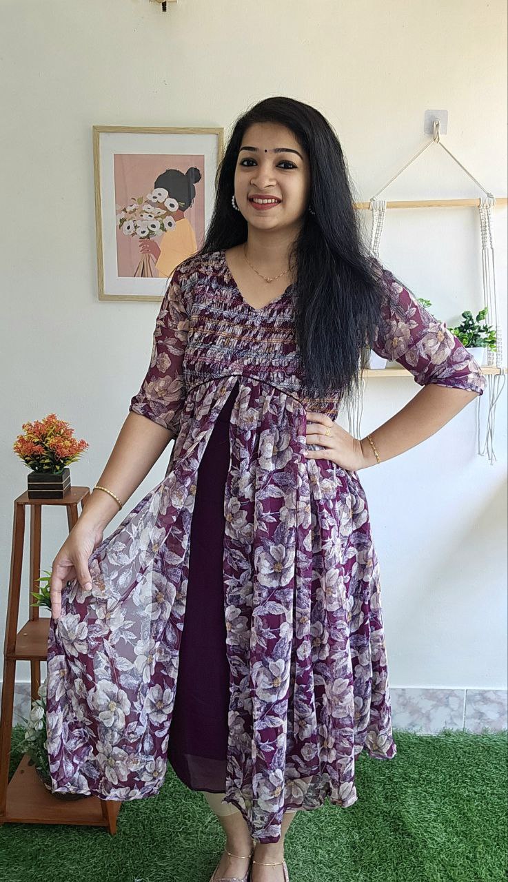 Feeding/Smokey Attached Long Jacket/Kurtis-WINE – Priya's Magic World