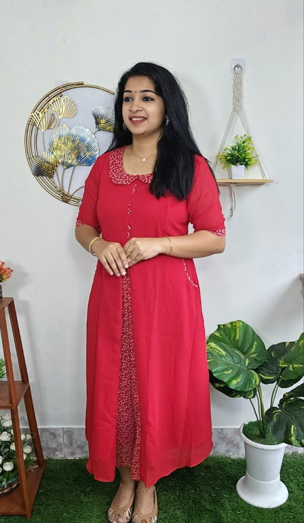 Maternitypeter Pan Collar Neckfeeding Kurtis Red Priyas Magic World