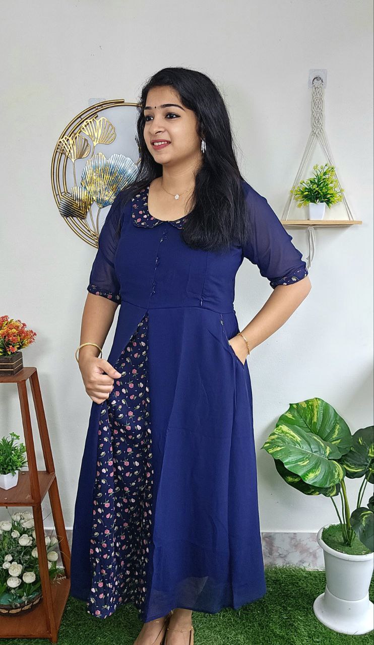 Maternity/Peter Pan Collar Neck/Feeding Kurtis -NAVY BLUE – Priya's ...