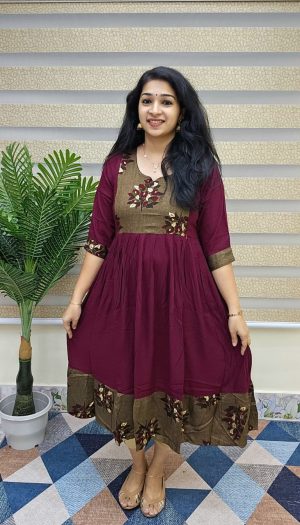 Maternity/Feeding Stylish Frock Model Kurtis-DARK WINE